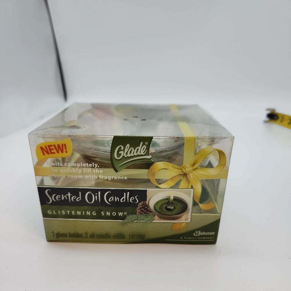 Glade Scented Oil Candle Glistening Snow Glass Holder & Refill New
